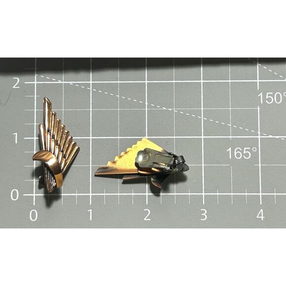 Vintage Copper Earrings Clip On Art Deco Statement Modern Wings Geometric - Picture 6 of 8